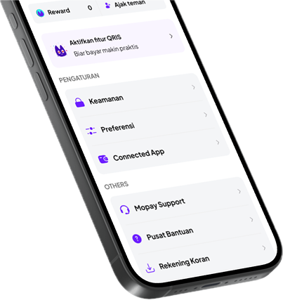 Mopay app profile menu