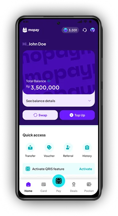 Tampilan aplikasi Mopay untuk pembayaran QRIS