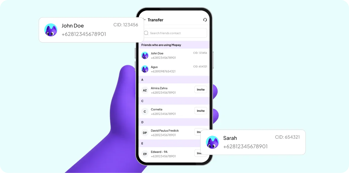Send money to friends on Mopay